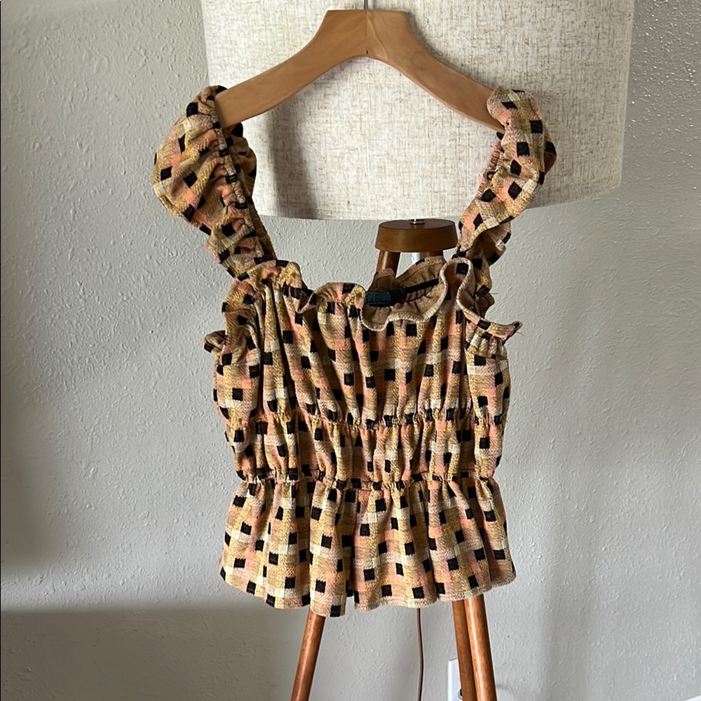 Checkered Ruffle Strap Top - Picture 4 of 5